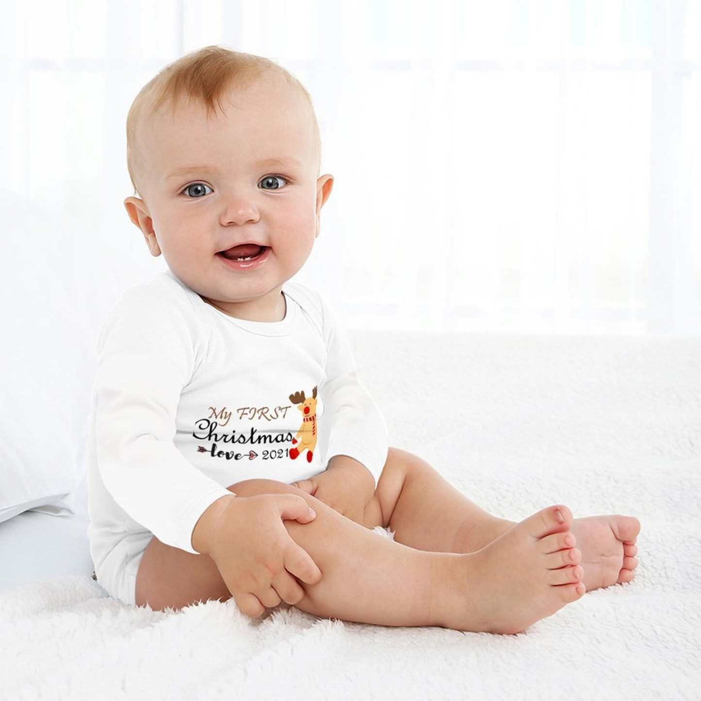 FacePajamas Baby Pajama 3 MONTHS / White Custom Date My First Christmas Infant Bodysuit One Piece Jumpsuit Personalized Long Sleeve Rompers Baby Clothes