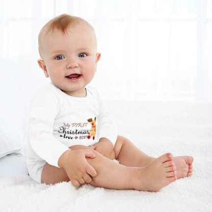 FacePajamas Baby Pajama 3 MONTHS / White Custom Date My First Christmas Infant Bodysuit One Piece Jumpsuit Personalized Long Sleeve Rompers Baby Clothes