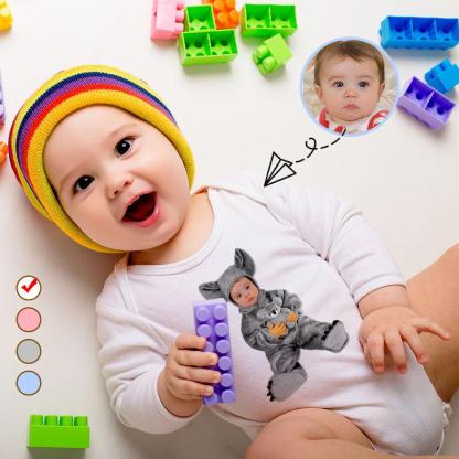 FacePajamas Baby Pajama 3 MONTHS / White Custom Face Koala Onesie Infant Bodysuit One Piece Jumpsuit Personalized Long Sleeve Rompers Baby Clothes