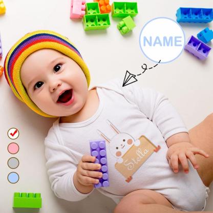 FacePajamas Baby Pajama 3 MONTHS / White Custom Name Rabbit Onesie Infant Bodysuit One Piece Jumpsuit Personalized Long Sleeve Rompers Baby Clothes