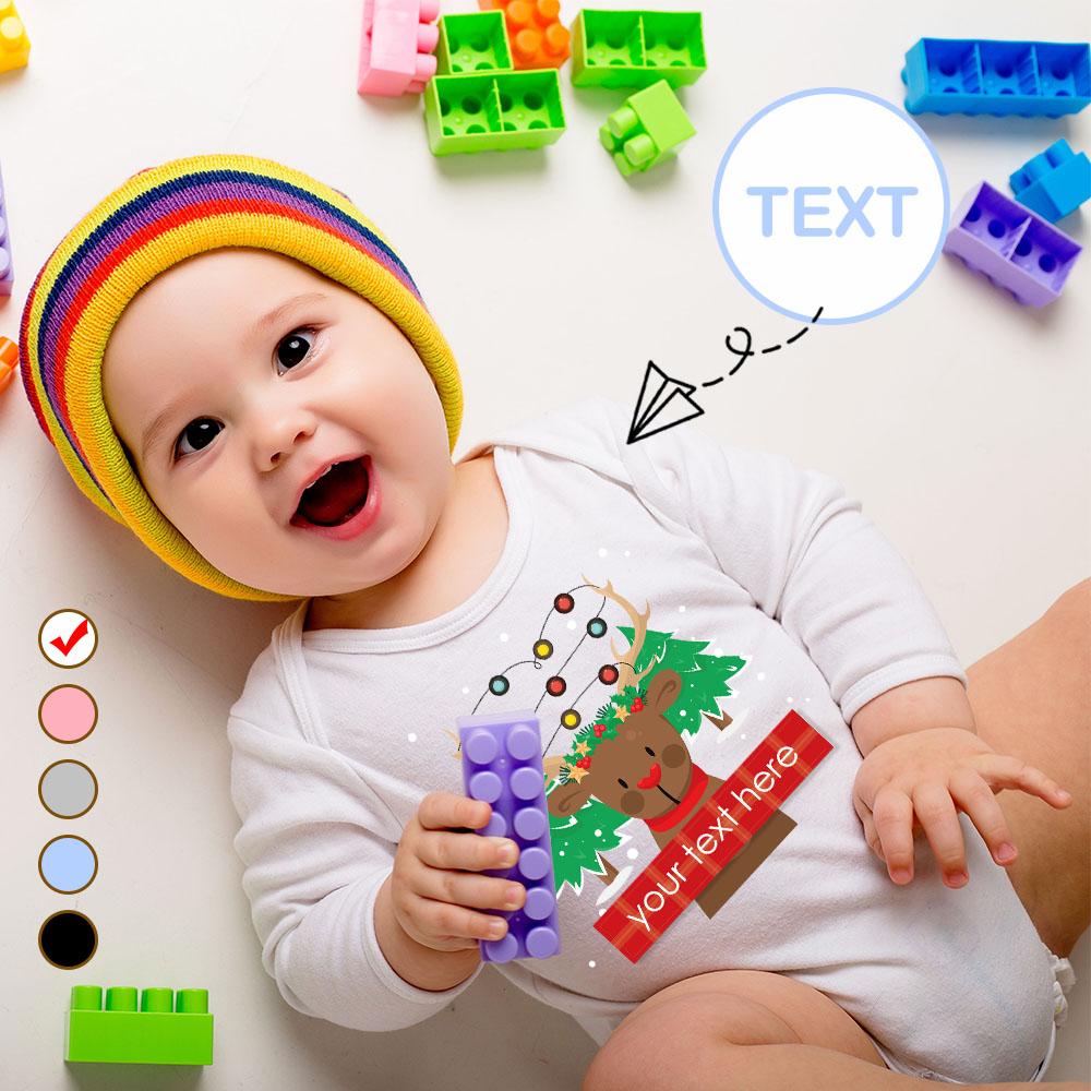 FacePajamas Baby Pajama 3 MONTHS / White Custom Text Elk Onesie Infant Bodysuit One Piece Jumpsuit Personalized Long Sleeve Rompers Baby Clothes