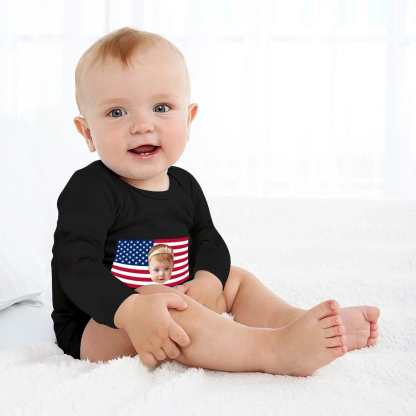 FacePajamas Baby Pajama 3months / Black Custom Face Flag Angel Infant Bodysuit One Piece Jumpsuit Personalized Long Sleeve Rompers Baby Clothes