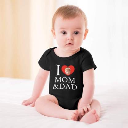FacePajamas Baby Pajama 3months / Black Custom Face Love You Bubble Romper Girls Boys Baby Jumpsuit Personalized Newborn Baby Bodysuit