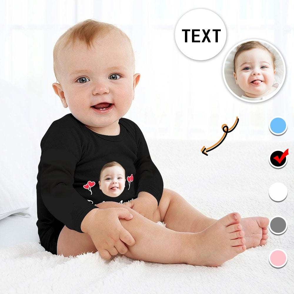 FacePajamas Baby Pajama 3months / Black Custom Face&Text Red Heart Infant Bodysuit One Piece Jumpsuit Personalized Long Sleeve Rompers Baby Clothes
