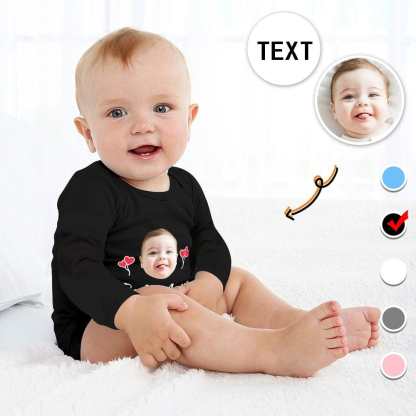 FacePajamas Baby Pajama 3months / Black Custom Face&Text Red Heart Infant Bodysuit One Piece Jumpsuit Personalized Long Sleeve Rompers Baby Clothes