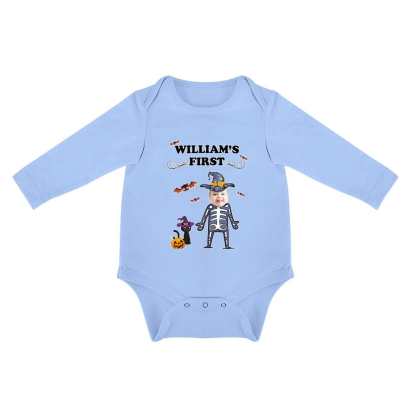 FacePajamas Baby Pajama 3months / Blue Custom Face Best Gift For Baby Infant Bodysuit One Piece Jumpsuit Personalized Long Sleeve Rompers Baby Clothes