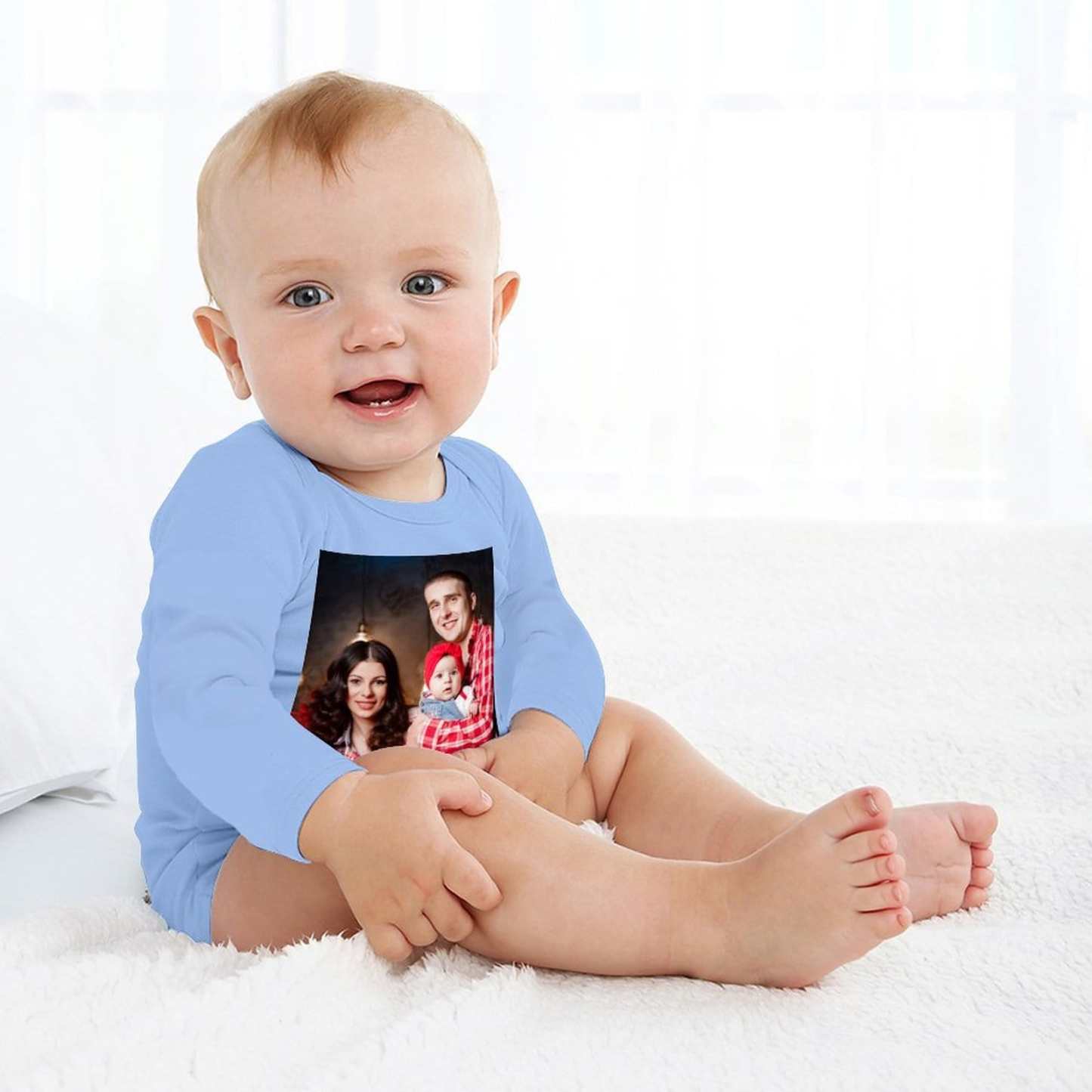 FacePajamas Baby Pajama 3months / Blue Custom Face Family Infant Bodysuit One Piece Jumpsuit Personalized Long Sleeve Rompers Baby Clothes