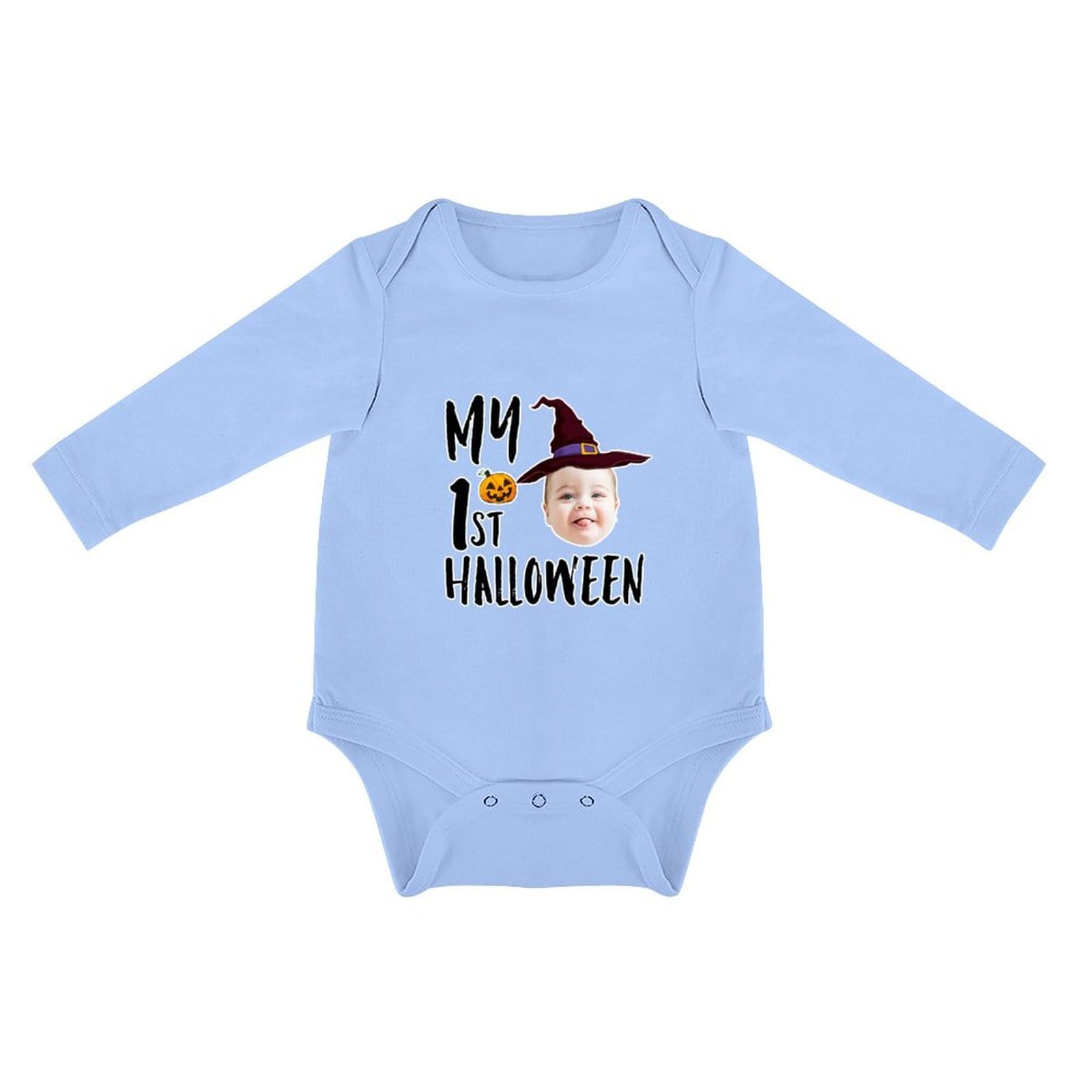 FacePajamas Baby Pajama 3months / Blue Custom Face Halloween Gift Bubble Romper Personalized Triangular Baby Jumpsuit Bubble