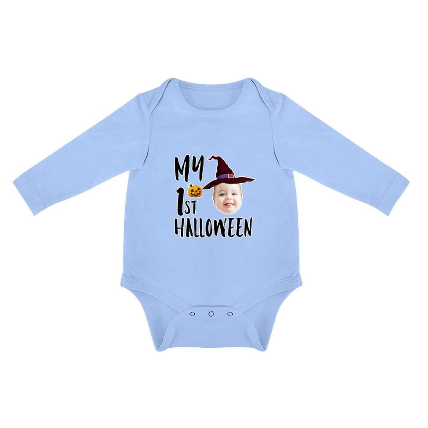 FacePajamas Baby Pajama 3months / Blue Custom Face Halloween Gift Bubble Romper Personalized Triangular Baby Jumpsuit Bubble