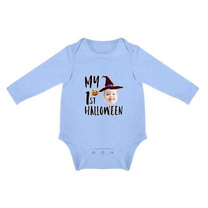 FacePajamas Baby Pajama 3months / Blue Custom Face Halloween Gift Bubble Romper Personalized Triangular Baby Jumpsuit Bubble