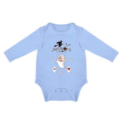 FacePajamas Baby Pajama 3months / Blue Custom Face Happy Halloween Infant Bodysuit One Piece Jumpsuit Personalized Long Sleeve Rompers Baby Clothes