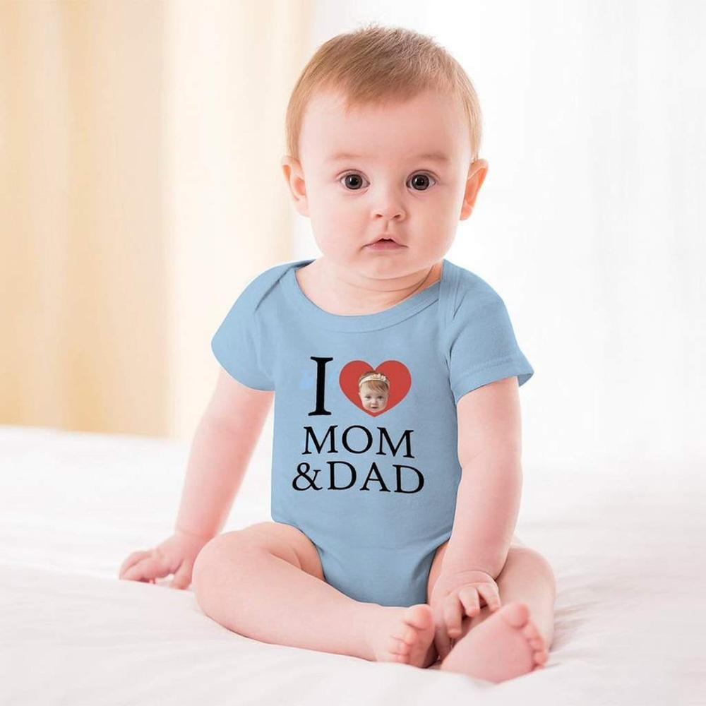 FacePajamas Baby Pajama 3months / Blue Custom Face Love You Bubble Romper Girls Boys Baby Jumpsuit Personalized Newborn Baby Bodysuit