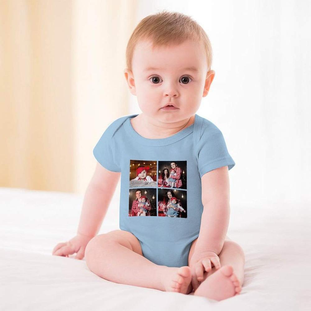 FacePajamas Baby Pajama 3months / Blue Custom Photo Warm Family Newborn Baby Girls Boys Baby Jumpsuit Bodysuit Personalized Baby Bubble Romper