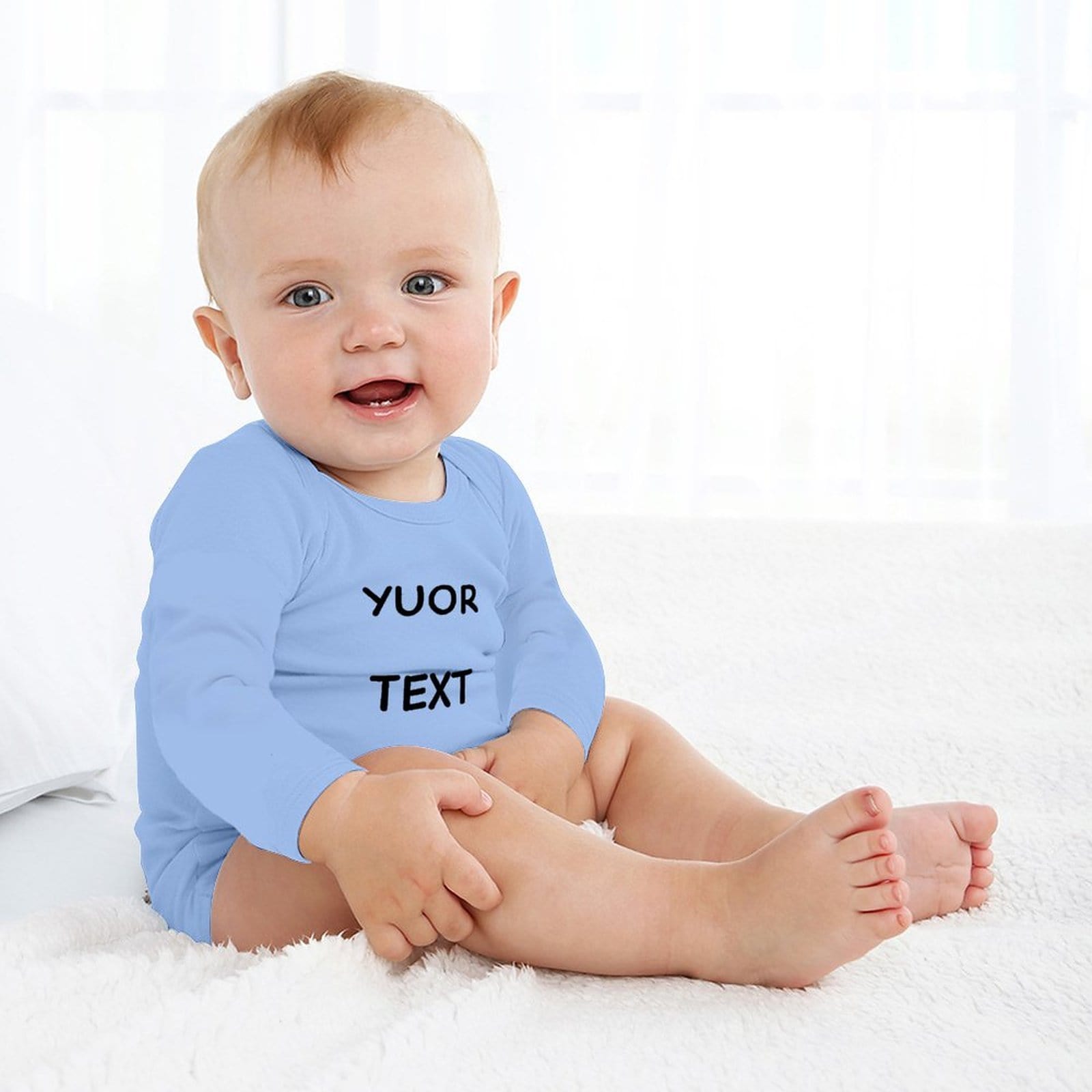FacePajamas Baby Pajama 3months / Blue Custom Text Infant Bodysuit One Piece Jumpsuit Personalized Long Sleeve Rompers Baby Clothes