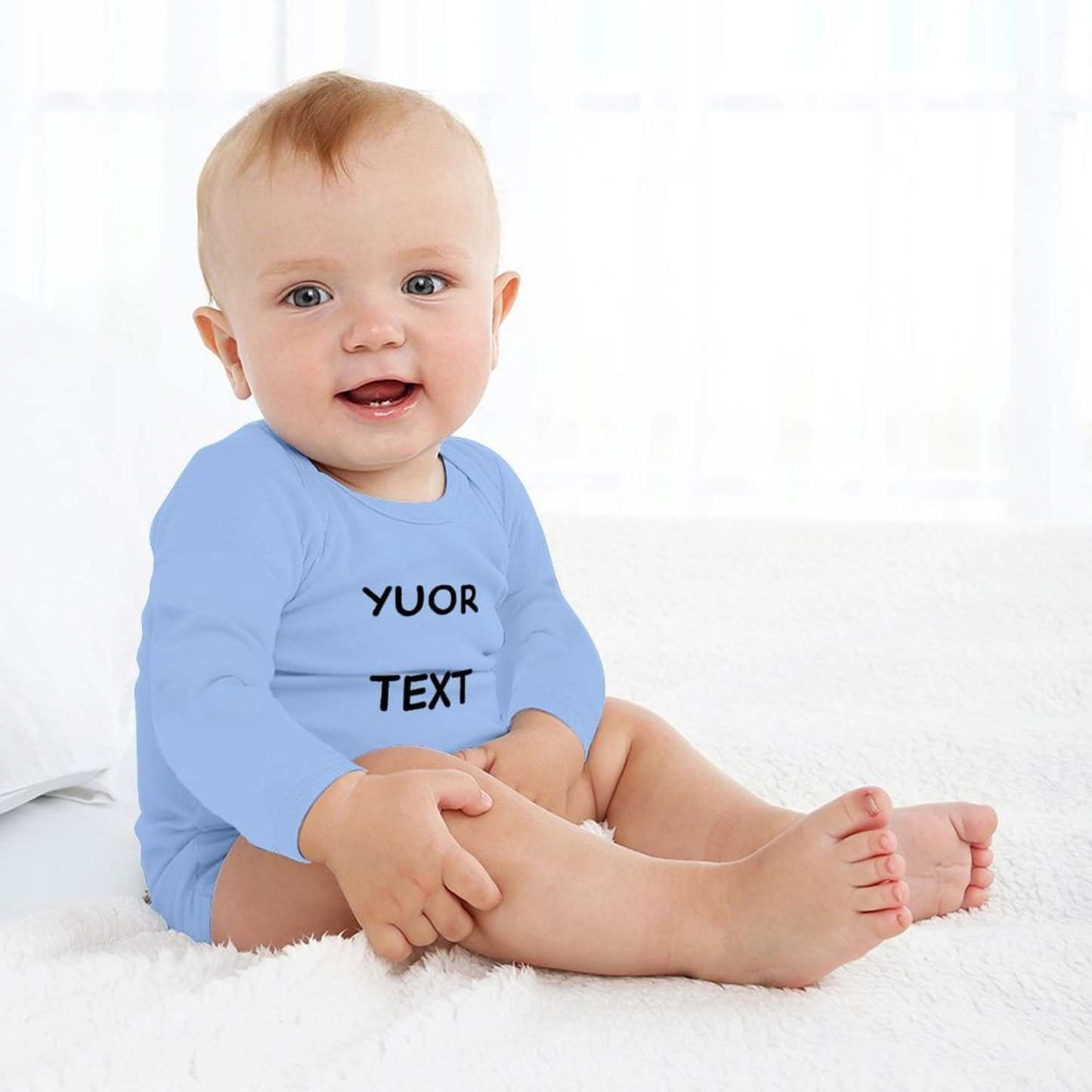 FacePajamas Baby Pajama 3months / Blue Custom Text Infant Bodysuit One Piece Jumpsuit Personalized Long Sleeve Rompers Baby Clothes