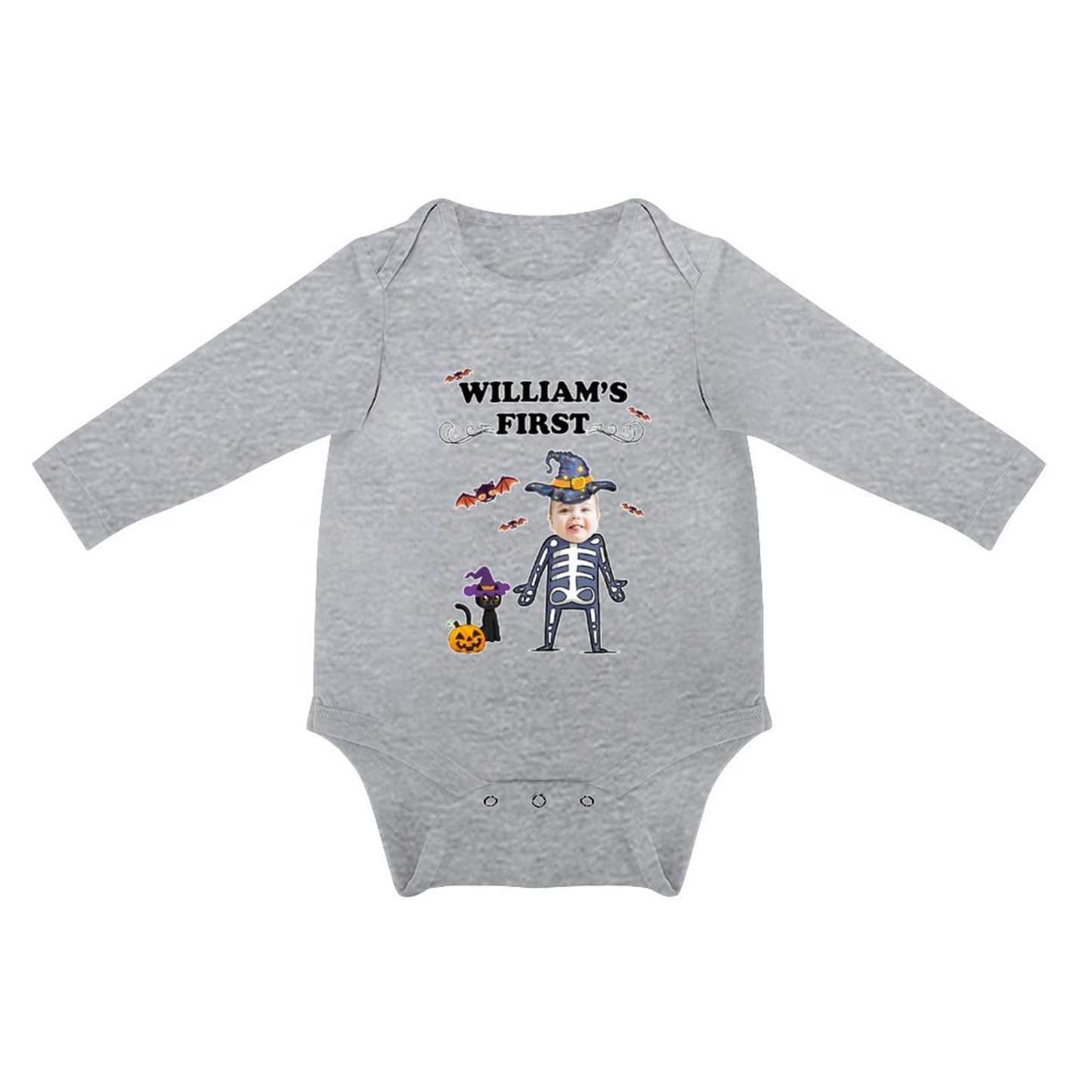 FacePajamas Baby Pajama 3months / Gray Custom Face Best Gift For Baby Infant Bodysuit One Piece Jumpsuit Personalized Long Sleeve Rompers Baby Clothes