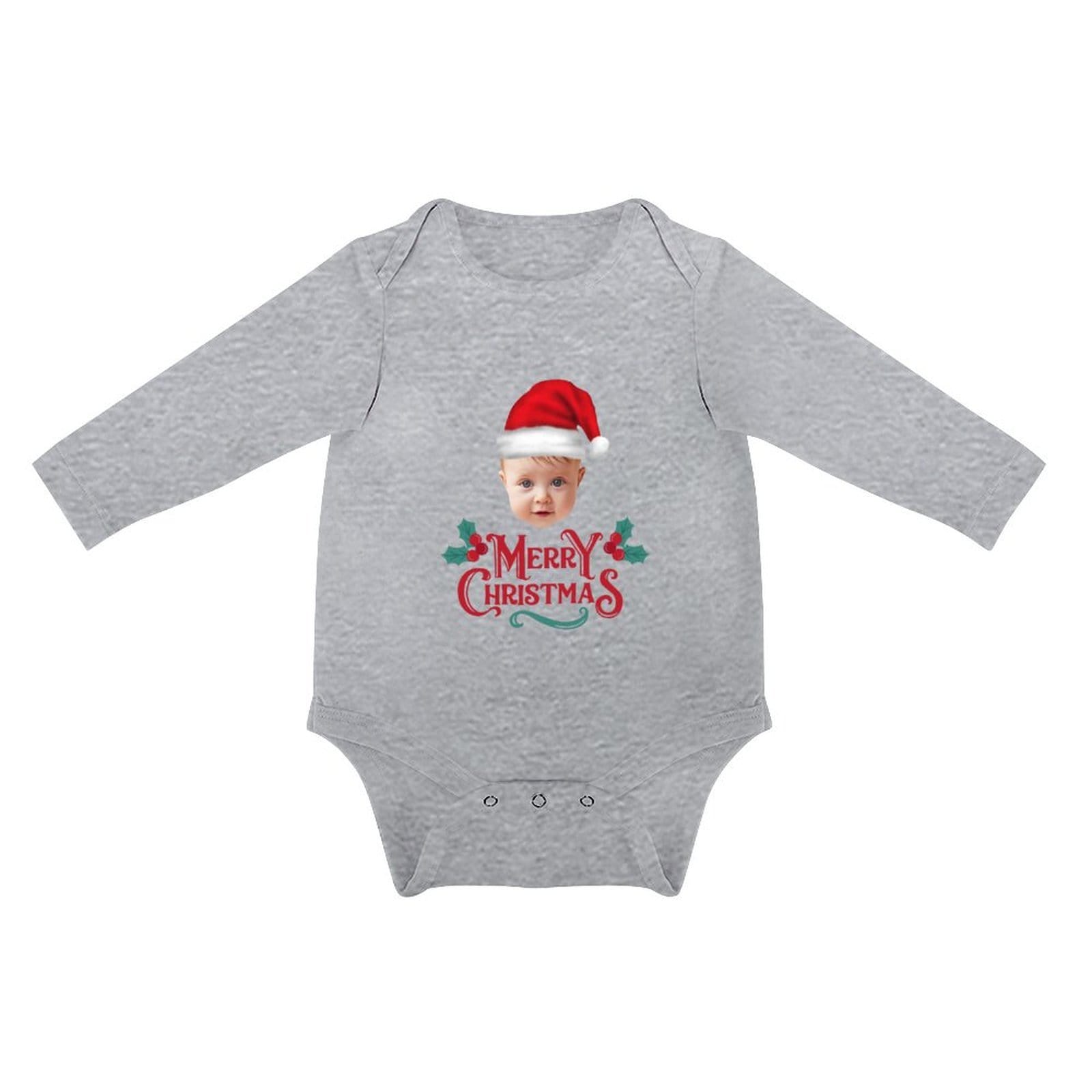 FacePajamas Baby Pajama 3months / Gray Custom Face Christmas Gift Infant Bodysuit One Piece Jumpsuit Personalized Long Sleeve Rompers Baby Clothes
