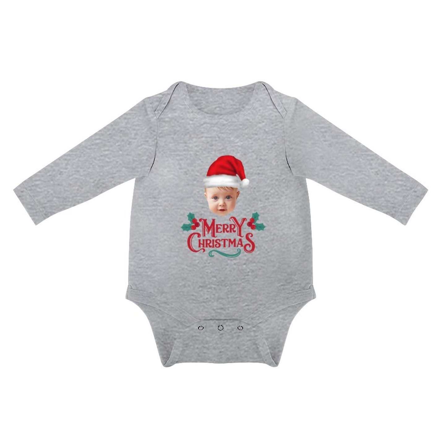 FacePajamas Baby Pajama 3months / Gray Custom Face Christmas Gift Infant Bodysuit One Piece Jumpsuit Personalized Long Sleeve Rompers Baby Clothes