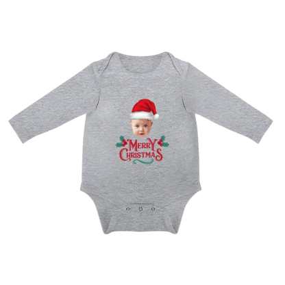 FacePajamas Baby Pajama 3months / Gray Custom Face Christmas Gift Infant Bodysuit One Piece Jumpsuit Personalized Long Sleeve Rompers Baby Clothes