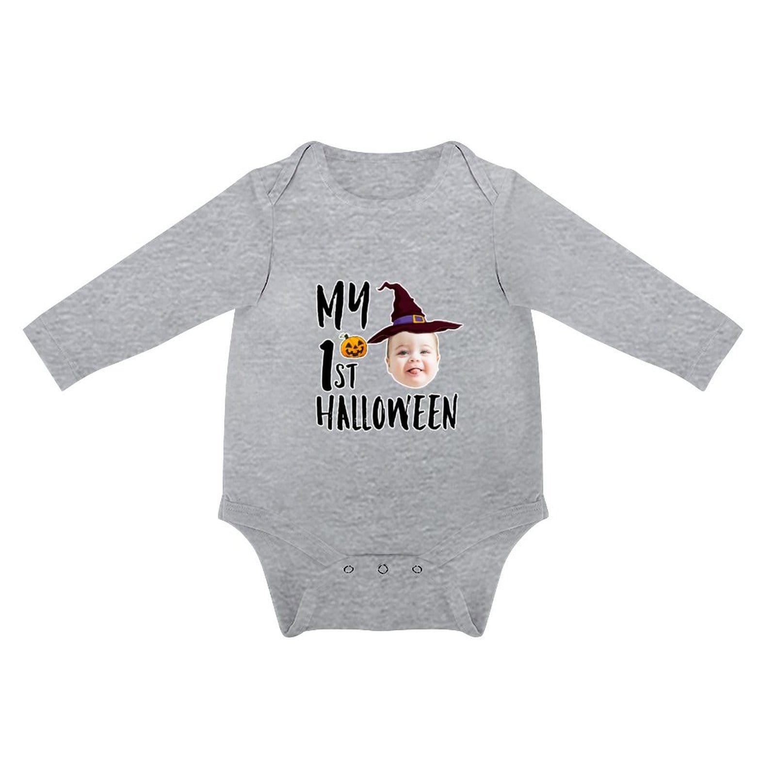 FacePajamas Baby Pajama 3months / Gray Custom Face Halloween Gift Bubble Romper Personalized Triangular Baby Jumpsuit Bubble