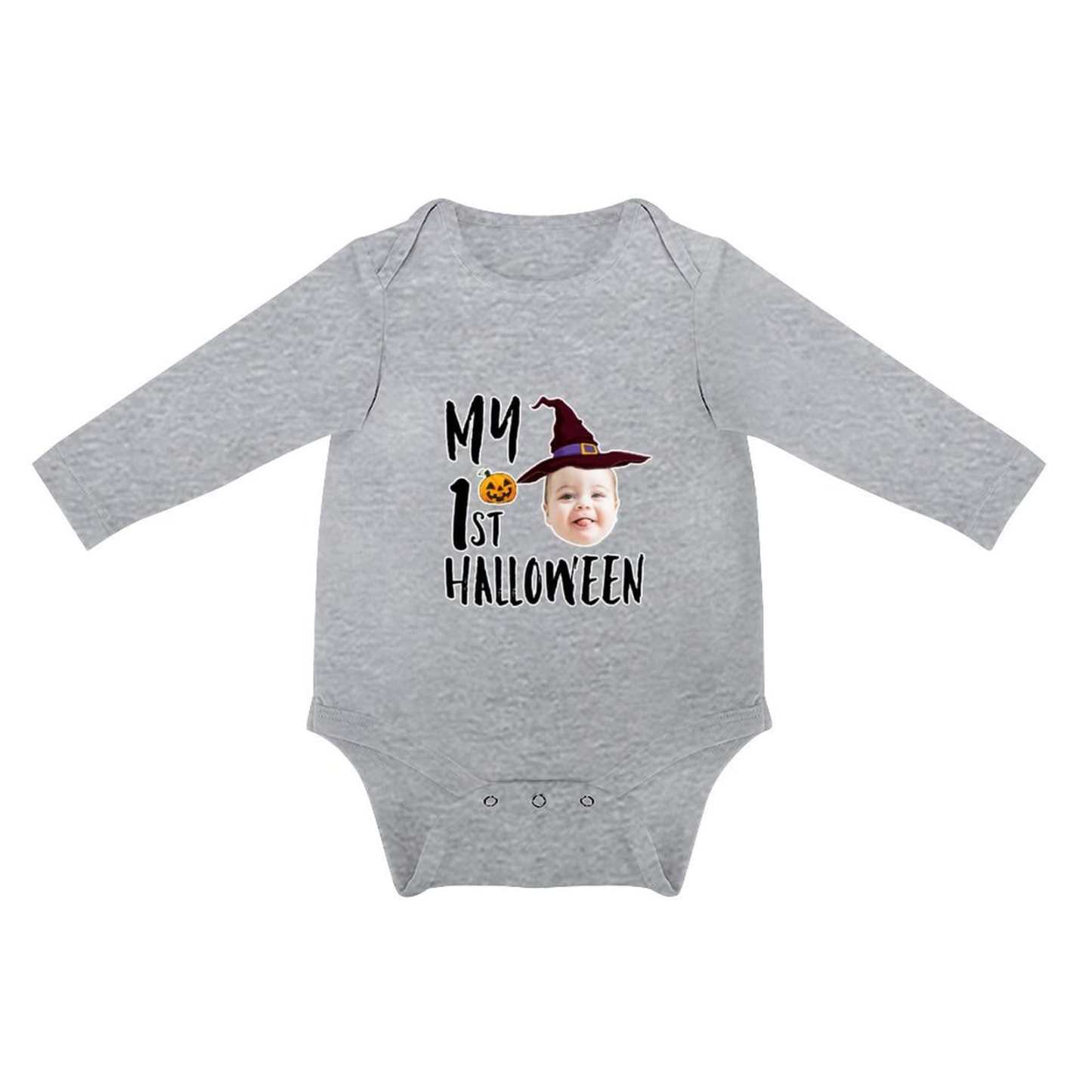FacePajamas Baby Pajama 3months / Gray Custom Face Halloween Gift Bubble Romper Personalized Triangular Baby Jumpsuit Bubble