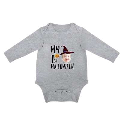 FacePajamas Baby Pajama 3months / Gray Custom Face Halloween Gift Bubble Romper Personalized Triangular Baby Jumpsuit Bubble