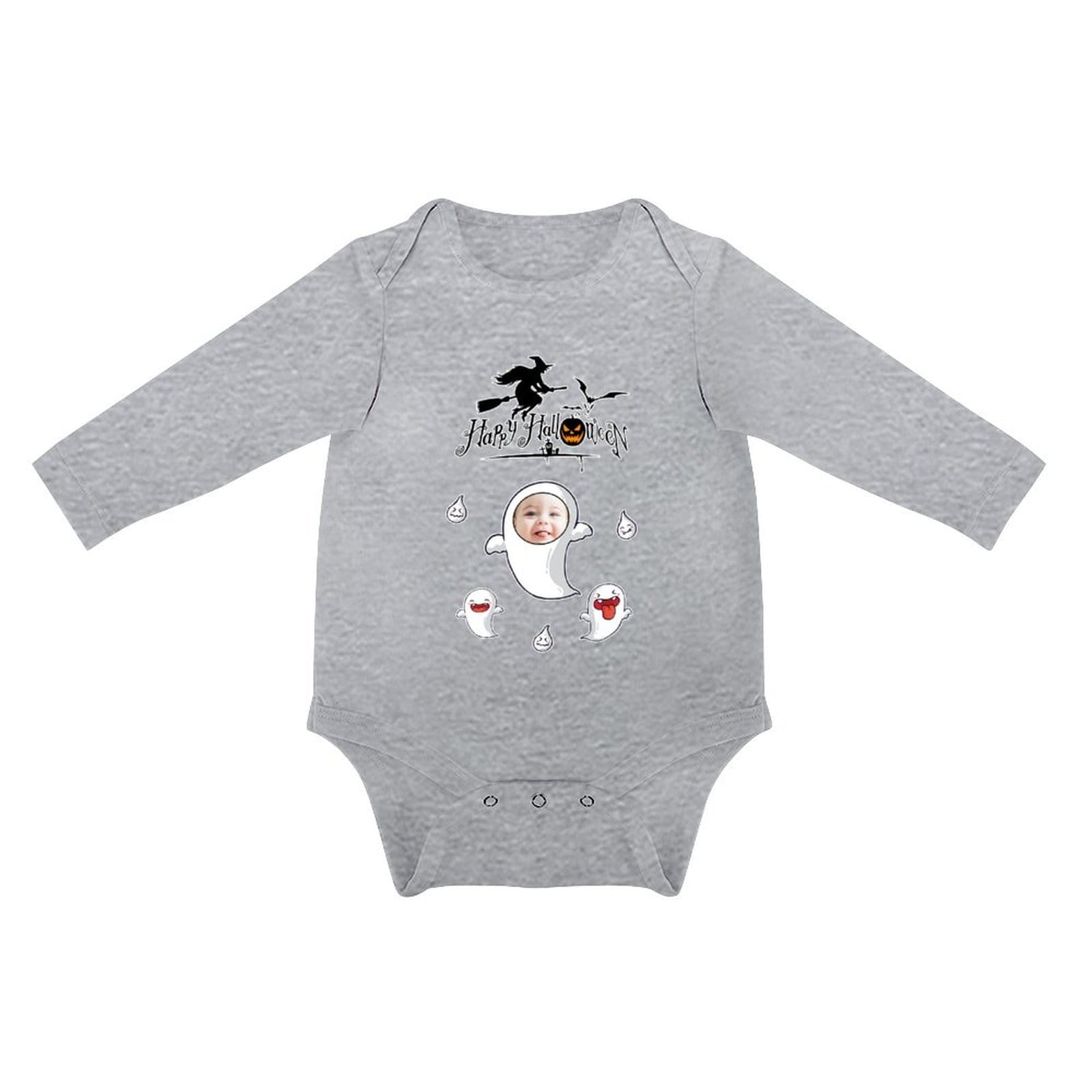 FacePajamas Baby Pajama 3months / Gray Custom Face Happy Halloween Infant Bodysuit One Piece Jumpsuit Personalized Long Sleeve Rompers Baby Clothes