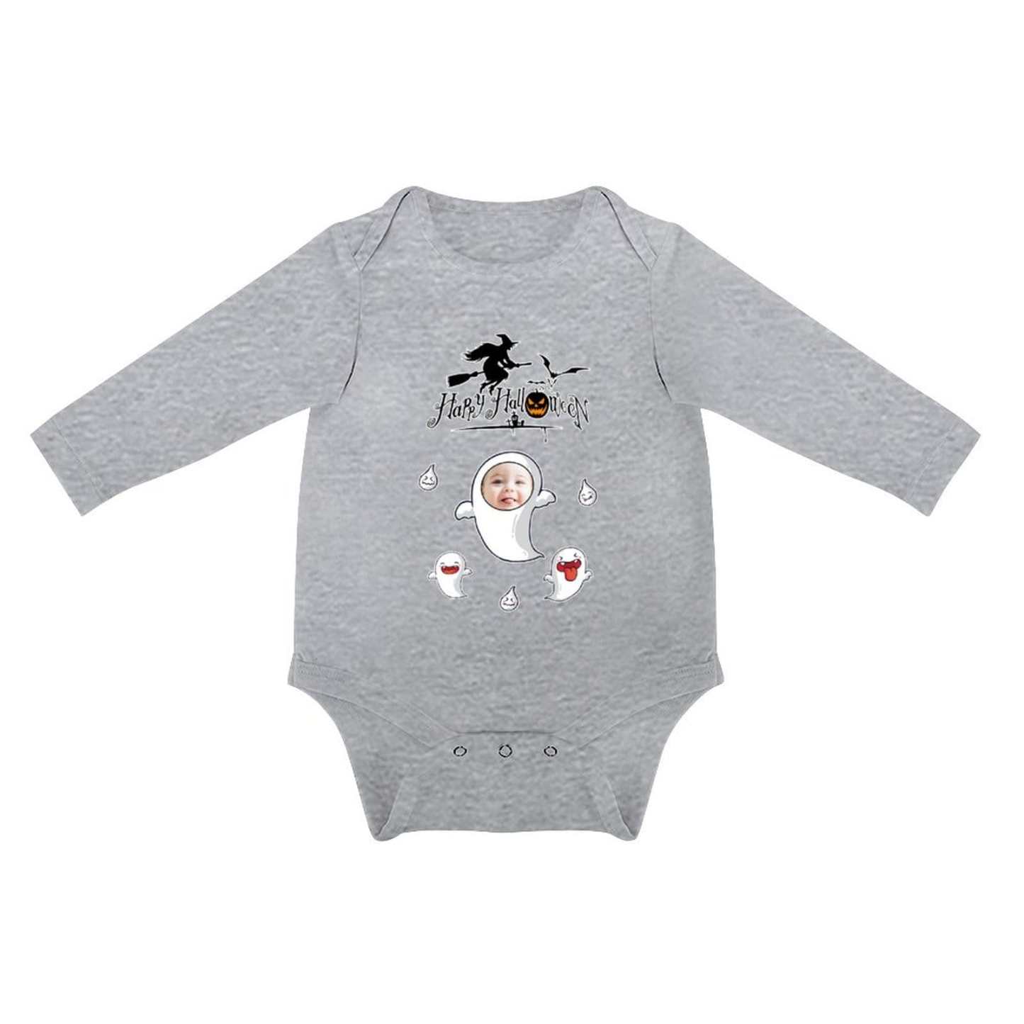 FacePajamas Baby Pajama 3months / Gray Custom Face Happy Halloween Infant Bodysuit One Piece Jumpsuit Personalized Long Sleeve Rompers Baby Clothes