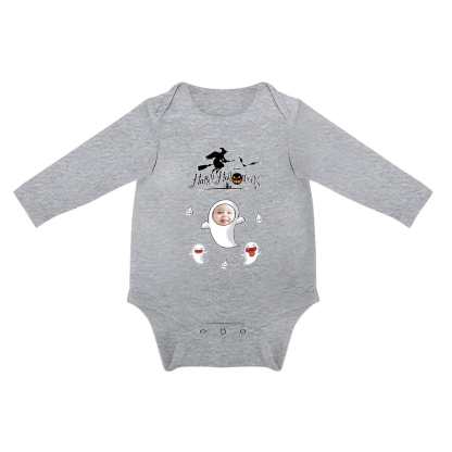 FacePajamas Baby Pajama 3months / Gray Custom Face Happy Halloween Infant Bodysuit One Piece Jumpsuit Personalized Long Sleeve Rompers Baby Clothes