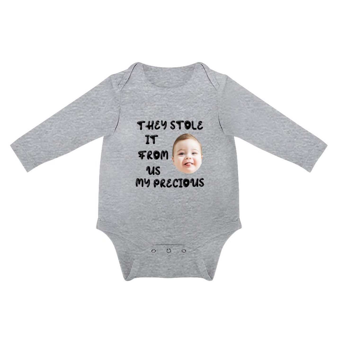 FacePajamas Baby Pajama 3months / Gray Custom Face Love Infant Bodysuit One Piece Jumpsuit Personalized Long Sleeve Rompers Baby Clothes