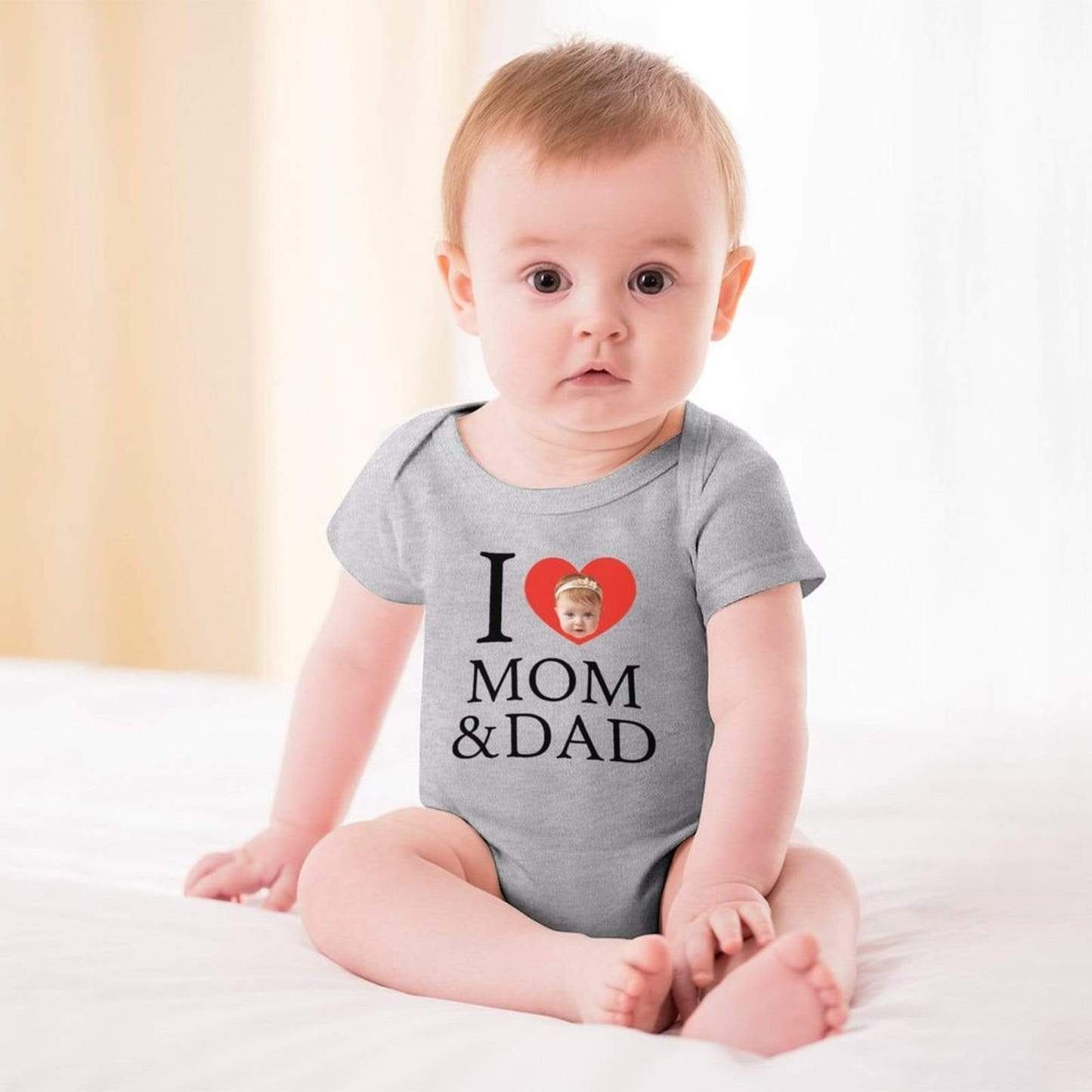 FacePajamas Baby Pajama 3months / Gray Custom Face Love You Bubble Romper Girls Boys Baby Jumpsuit Personalized Newborn Baby Bodysuit