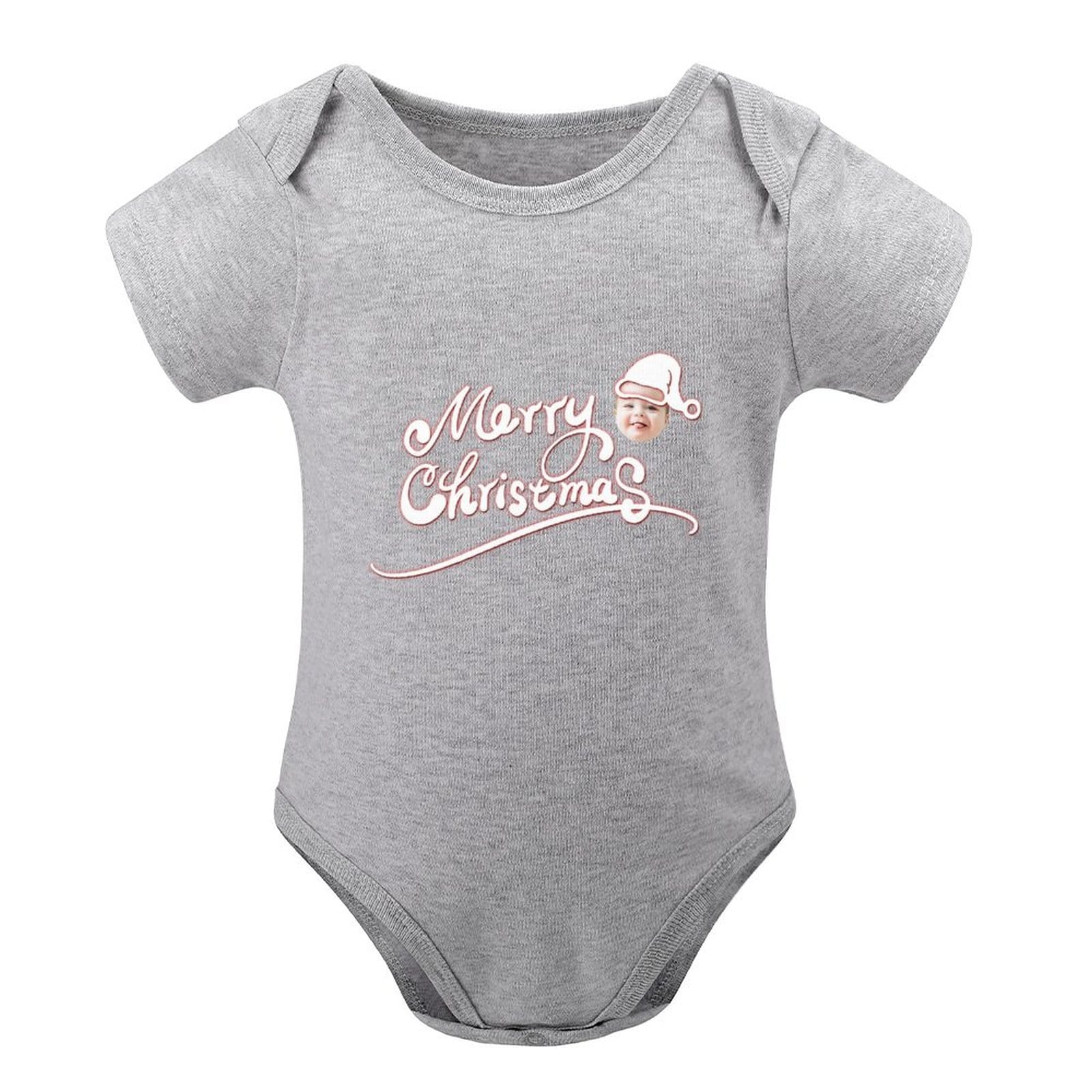 FacePajamas Baby Pajama 3months / Gray Custom Face Merry Christmas Bubble Romper Newborn Baby Girls Boys Baby Jumpsuit Bodysuit Personalized Baby Bubble Romper