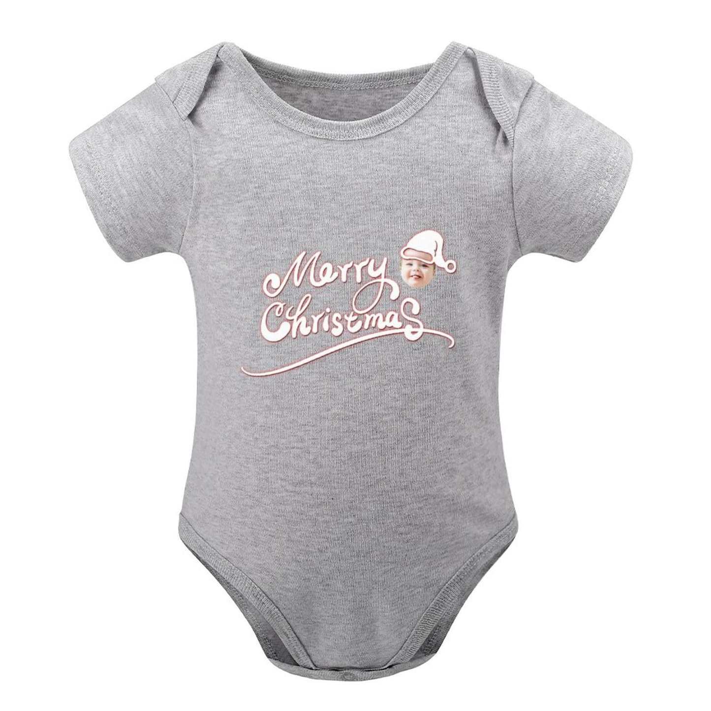 FacePajamas Baby Pajama 3months / Gray Custom Face Merry Christmas Bubble Romper Newborn Baby Girls Boys Baby Jumpsuit Bodysuit Personalized Baby Bubble Romper