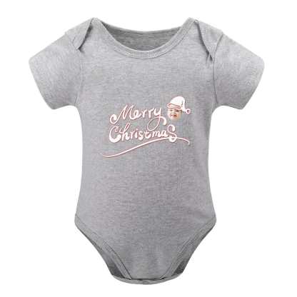 FacePajamas Baby Pajama 3months / Gray Custom Face Merry Christmas Bubble Romper Newborn Baby Girls Boys Baby Jumpsuit Bodysuit Personalized Baby Bubble Romper
