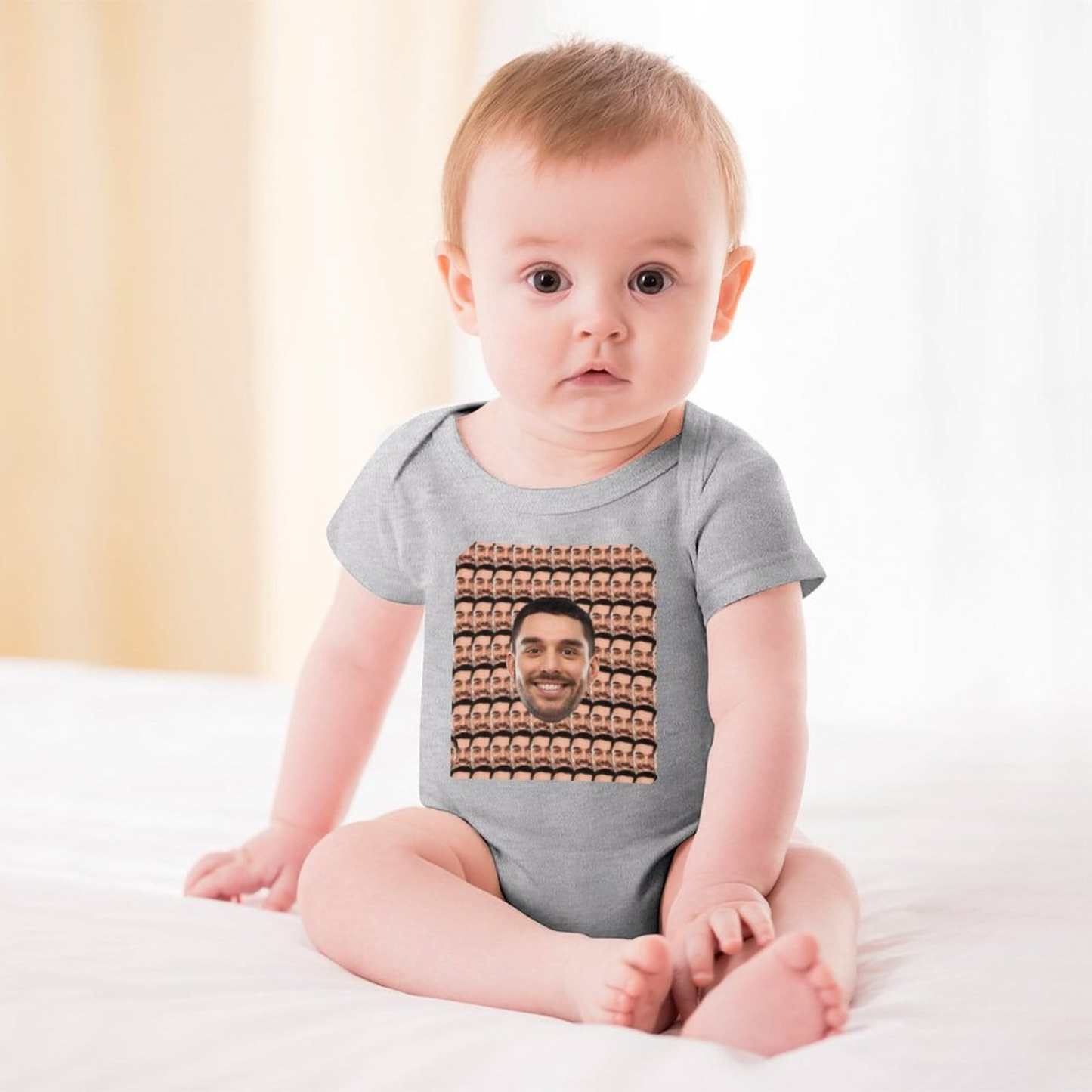 FacePajamas Baby Pajama 3months / Gray Custom Face My Darling Bubble Romper Baby Jumpsuit Personalized Newborn Baby Bodysuit Girls Boys