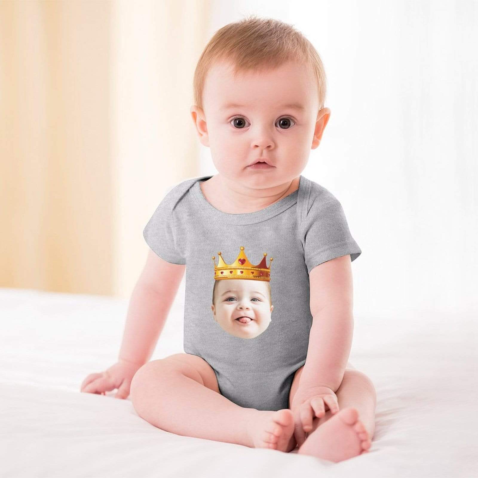 FacePajamas Baby Pajama 3months / Gray Custom Face My King Bubble Romper Newborn Baby Jumpsuit Personalized Girls Boys Baby Bodysuit