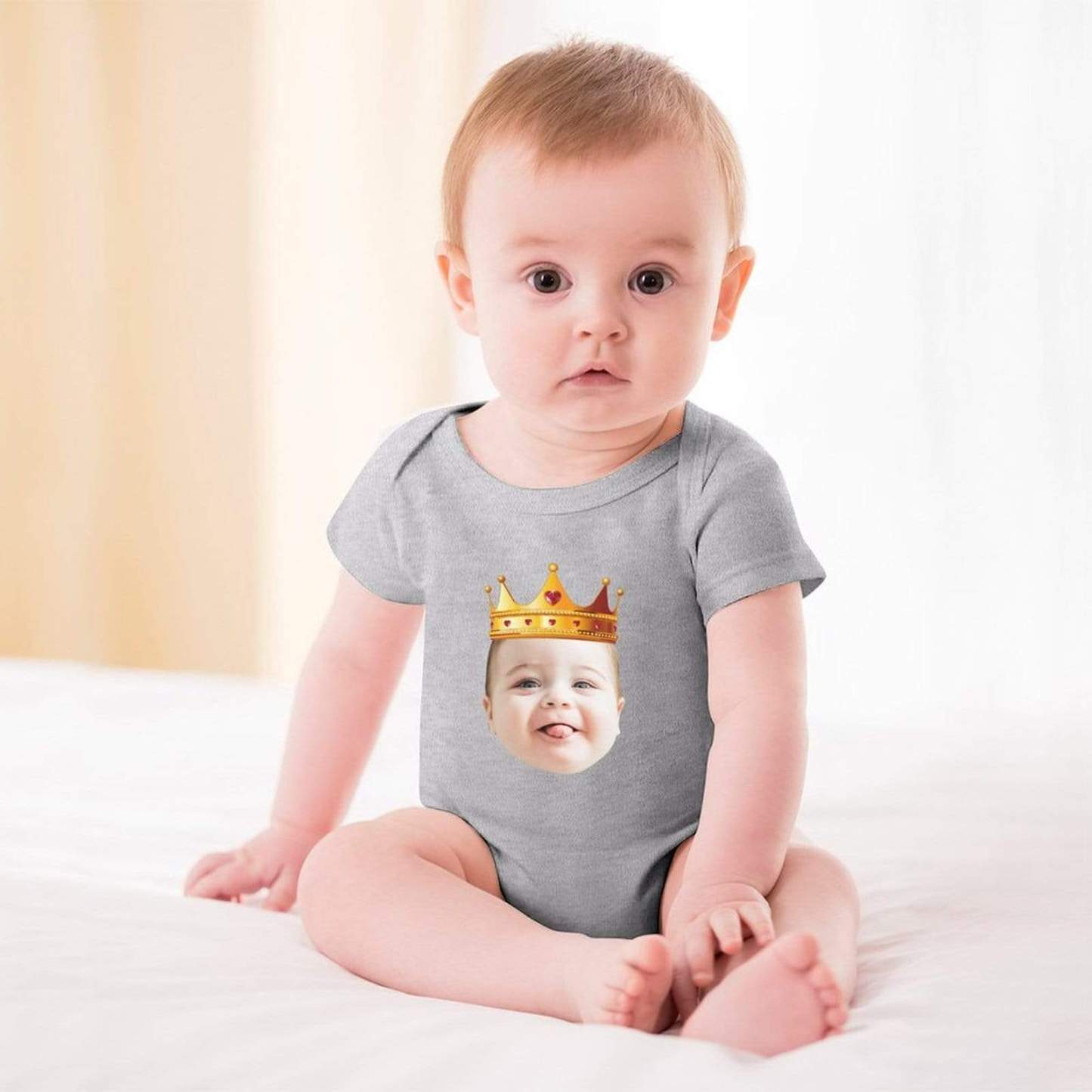 FacePajamas Baby Pajama 3months / Gray Custom Face My King Bubble Romper Newborn Baby Jumpsuit Personalized Girls Boys Baby Bodysuit