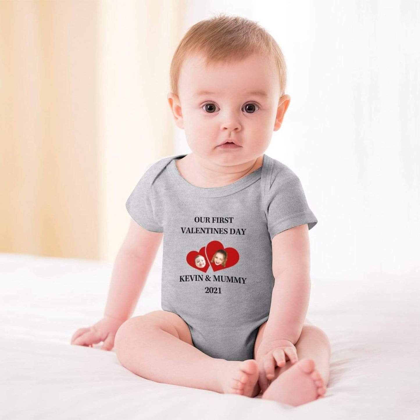 FacePajamas Baby Pajama 3months / Gray Custom Face&Text Mom&Me Baby Bubble Romper Newborn Baby Jumpsuit Bodysuit Personalized Girls Boys Baby Romper