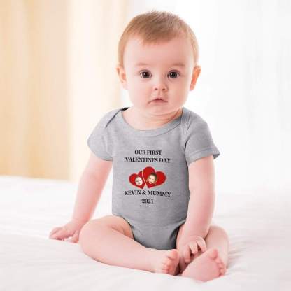 FacePajamas Baby Pajama 3months / Gray Custom Face&Text Mom&Me Baby Bubble Romper Newborn Baby Jumpsuit Bodysuit Personalized Girls Boys Baby Romper