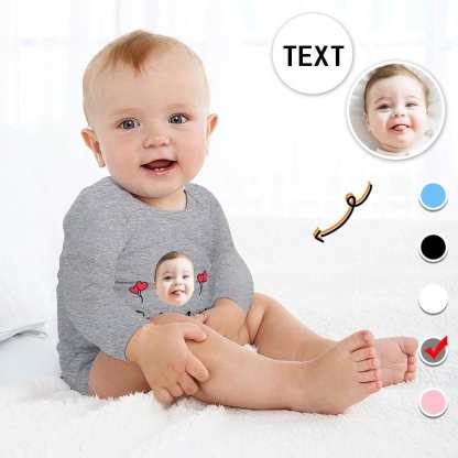 FacePajamas Baby Pajama 3months / Gray Custom Face&Text Red Heart Infant Bodysuit One Piece Jumpsuit Personalized Long Sleeve Rompers Baby Clothes