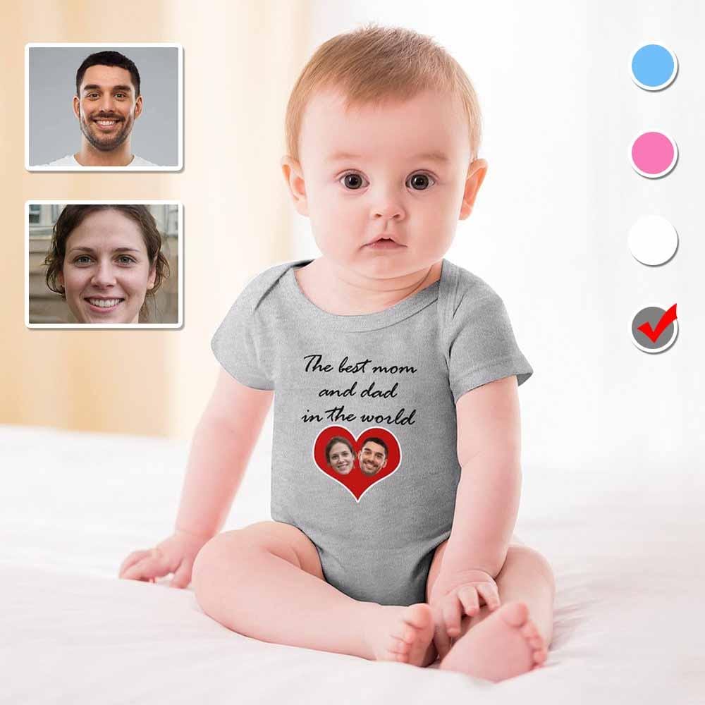 FacePajamas Baby Pajama 3months / Gray Newborn Baby Jumpsuit Custom Face Mom&Dad Baby Bodysuit Personalized Bubble Romper