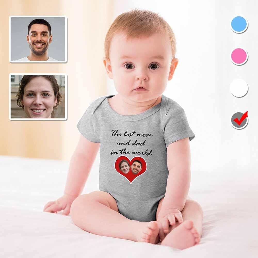 FacePajamas Baby Pajama 3months / Gray Newborn Baby Jumpsuit Custom Face Mom&Dad Baby Bodysuit Personalized Bubble Romper