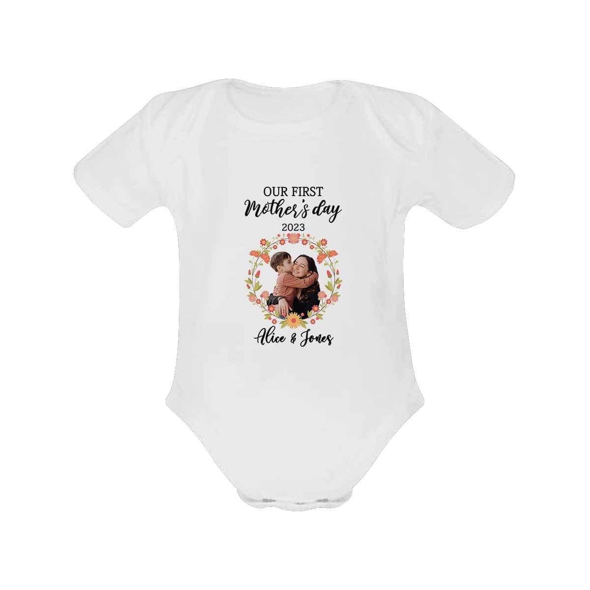 FacePajamas Mother-kid Pajamas 3months Newborn Baby Jumpsuit Custom Face Garland Our First Mother's Day White Baby Bodysuit Personalized Mother-kid Matching Nightwear Mother's Day & Birthday Gift