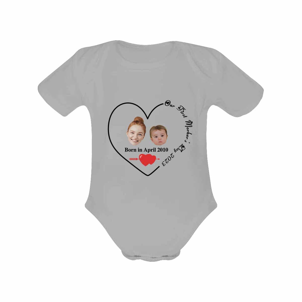 FacePajamas 387560669431 Newborn Baby Jumpsuit Custom Face Our First Mother's Day Grey Baby Bodysuit Personalized Mother-kid Matching Nightwear Mother's Day & Birthday Gift