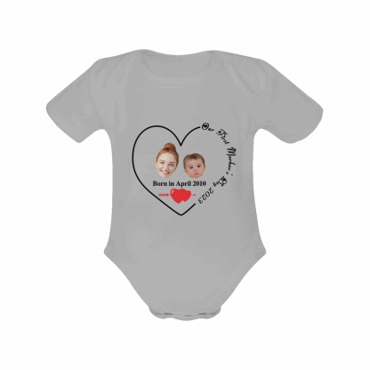 FacePajamas 387560669431 Newborn Baby Jumpsuit Custom Face Our First Mother's Day Grey Baby Bodysuit Personalized Mother-kid Matching Nightwear Mother's Day & Birthday Gift
