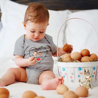 FacePajamas Mother-kid Pajamas 3months Newborn Baby Jumpsuit Custom Face Our First Mother's Day Grey Baby Bodysuit Personalized Mother-kid Matching Nightwear Mother's Day & Birthday Gift