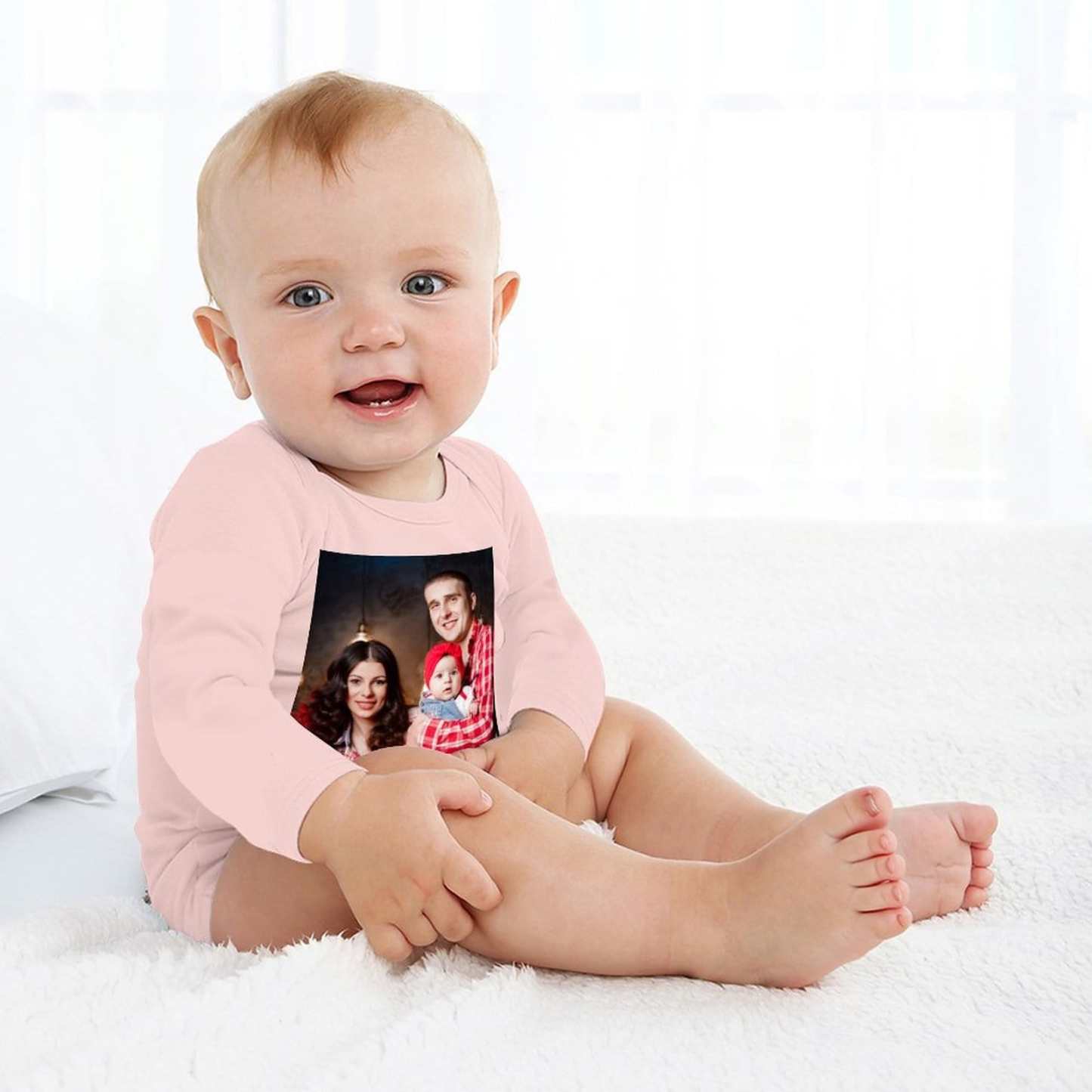 FacePajamas Baby Pajama 3months / Pink Custom Face Family Infant Bodysuit One Piece Jumpsuit Personalized Long Sleeve Rompers Baby Clothes
