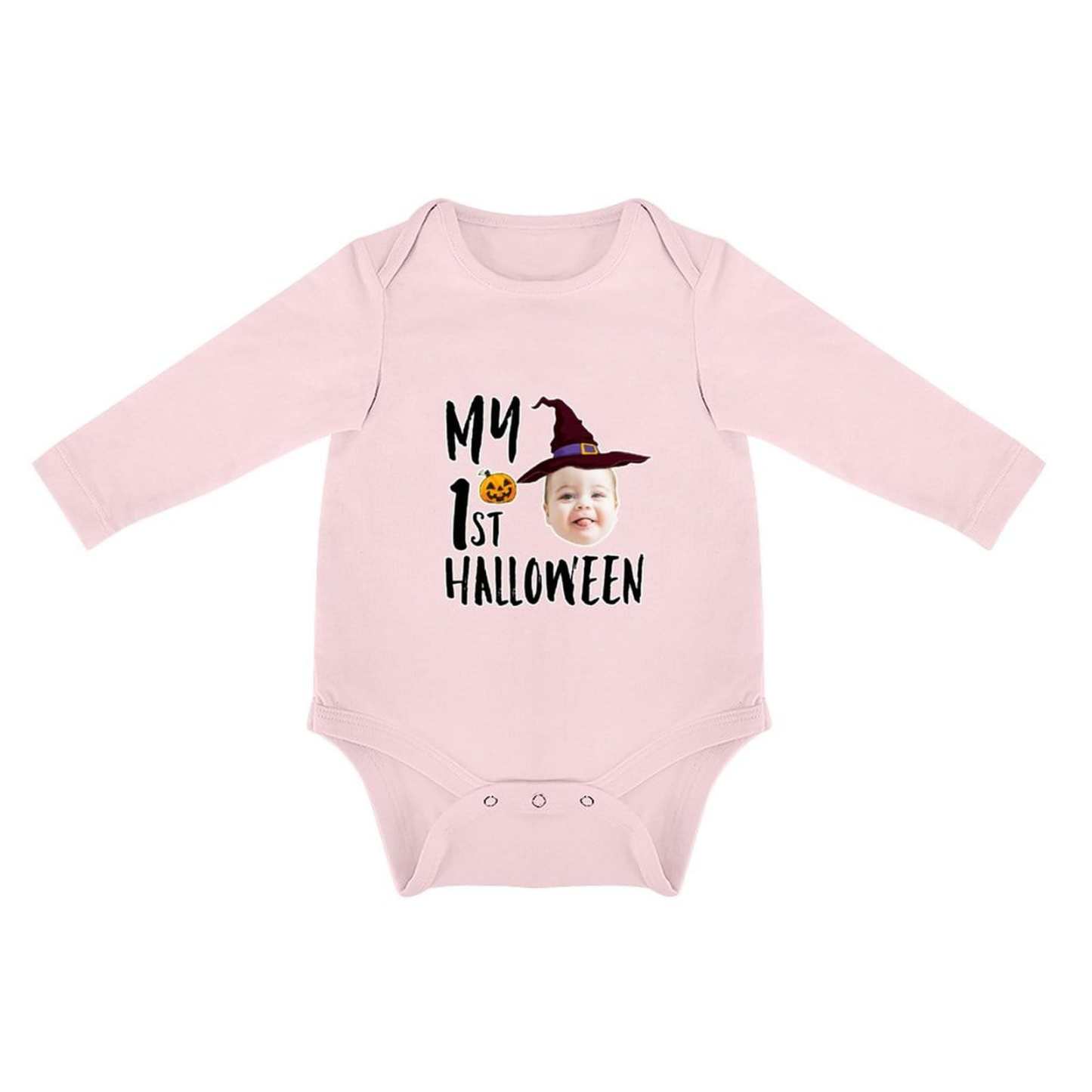 FacePajamas Baby Pajama 3months / Pink Custom Face Halloween Gift Bubble Romper Personalized Triangular Baby Jumpsuit Bubble