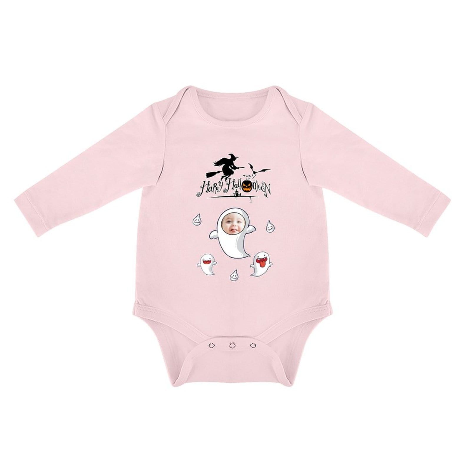 FacePajamas Baby Pajama 3months / Pink Custom Face Happy Halloween Infant Bodysuit One Piece Jumpsuit Personalized Long Sleeve Rompers Baby Clothes