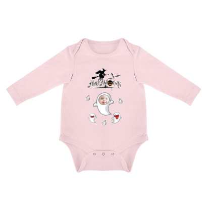 FacePajamas Baby Pajama 3months / Pink Custom Face Happy Halloween Infant Bodysuit One Piece Jumpsuit Personalized Long Sleeve Rompers Baby Clothes